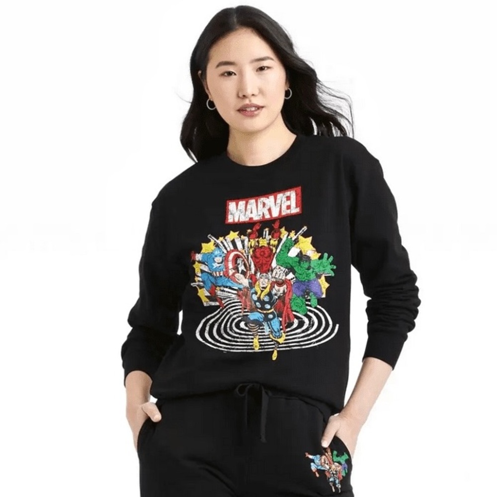 Marvel Avengers Double Sided Print Sweatshirt Adult XS Hulk Iron Man Thor
